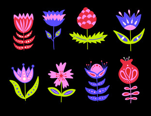Wall Mural - abstract geometric flowers and plants vector illustration in cartoon groovy funky folk art style. co