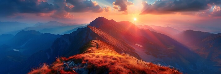 Wall Mural - Mountain Sunset realistic nature and landscape