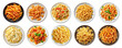 © PixMarket - Set of various types of pasta in a plates isolated on transparent background, top view
