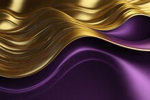  Wavy Golden And Purple Metallic 3D Background. 