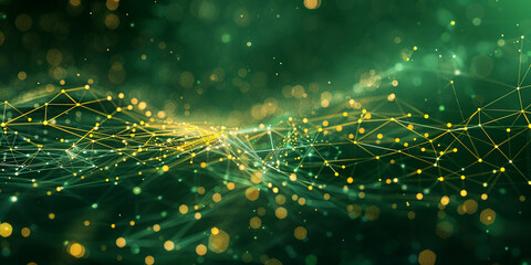 Wall Mural - Futuristic, High Tech, green and yellow background, with network lines conveying a connectivity  