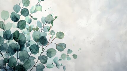 Wall Mural - Tropical Eucalyptus Leaves on White Background for Summer Decor Generative AI