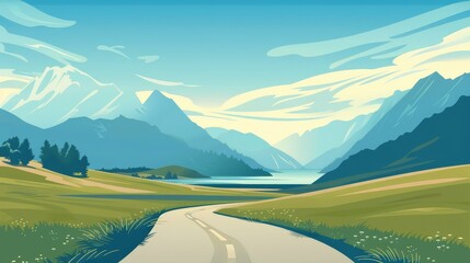 Sticker - An inviting road through serene mountains and valleys