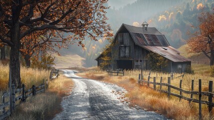 Rustic barn amidst autumn s embrace