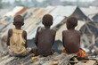 Poor black African children kids on a slum roof top