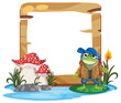 Cartoon frog in clothes, standing on a lily pad