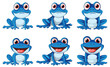Six playful cartoon frogs showing different emotions