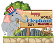 Elephant with signboard and festive hat