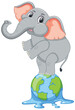 Cute elephant standing on a watery globe