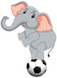 Cartoon elephant standing on a black and white ball