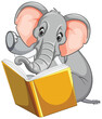 Cute elephant engaged in reading a yellow book