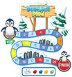 Colorful board game layout with penguin characters