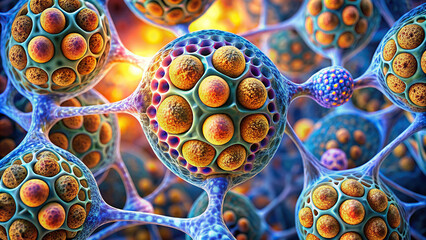 Wall Mural - Closeup of adrenal glands under a microscope, revealing the intricate cellular structures responsible for hormone synthesis. The image provides a microscopic perspective on adrenal function.