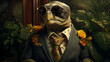 debonair turtle in a tailored waistcoat, complete with a silk cravat and spectacles