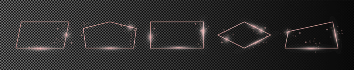 Wall Mural - set of rose gold glowing different geometric shape frames