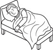 Black and White Cartoon Illustration of  Man Sleeping in Bed for Coloring Book
