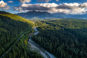 Wall Mural - Bialka river in High Tatras National Park in Polad. Aerial Drone View