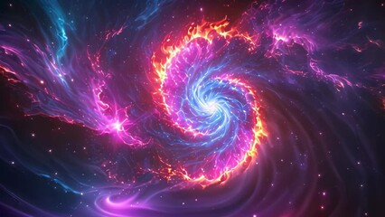 Wall Mural - Video animation of mesmerizing digital artwork of a cosmic scene. It features a swirling galaxy with vibrant hues of blue, purple, and pink set against a dark background