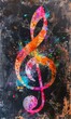 Glowing music notes, painted on grunge paint splashes