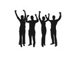 © ultra designer - Group of happy business people silhouettes. Large group of people celebrating. Vector crowd silhouette of a large group of adult people. business people, black color, isolated on white background.