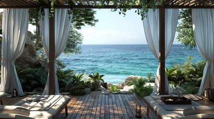Wall Mural - A seaside spa experience with massage cabanas overlooking the ocean and gentle breezes.