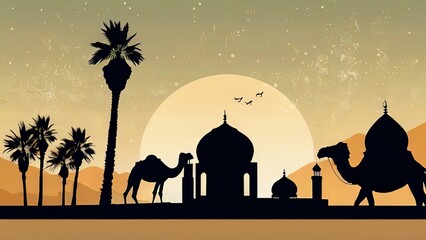 Sillhouette of Islamic Ramadan and Eid al-Adha themed background