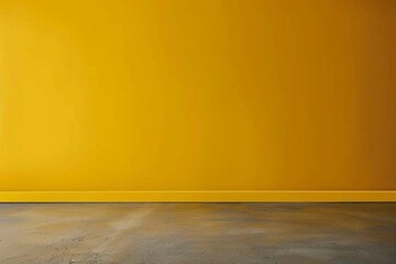 Wall Mural - A minimalist dark yellow studio backdrop with a smooth gradient, complemented by a neutral grey floor, offering ample copy space for design or text 