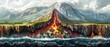 © ธนากร บัวพรหม - Delve into the geological wonders of a volcanic island with a crosssectional illustration, showcasing the magma chamber, volcanic vent, and the rich layers of soil that support life  8K , high-resolut