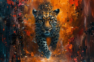 beautiful panther leopard cat artwork with colors intense 