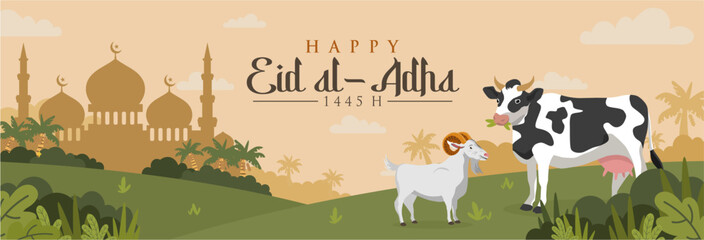 Eid Al Adha banner design vector illustration. Islamic and Arabic background for muslim community festival. Idul Adha 2024 vector illustration