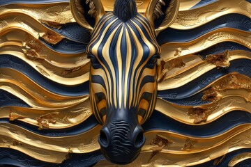 Wall Mural - Zebra with stripes and gold