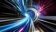 Hyperspeed Travel Through a Futuristic Space Tunnel With Streaks of Light