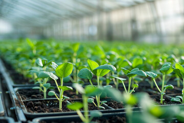 Wall Mural - A modern greenhouse horticulture concept showcasing the efficient cultivation of vibrant flowers, representing a thriving floral agriculture business  