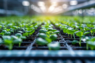 Wall Mural - A modern greenhouse horticulture concept showcasing the efficient cultivation of vibrant flowers, representing a thriving floral agriculture business  