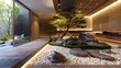 © G.Go - A spa lobby with a zen garden, promoting a calm and peaceful entry for guests.