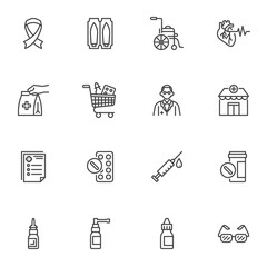 Sticker - Pharmacy line icons set