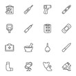 Pharmacy related line icons set