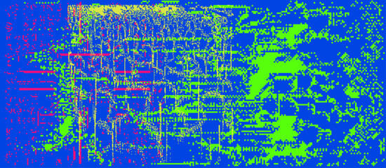 Poster - Abstract neon blue and green colorful background with pixel glitches.