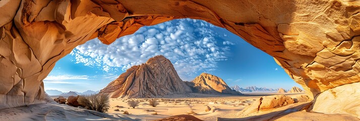 Poster - Landscape with massive granite arch in Spitzkoppe in the Namib desert of Namibia realistic nature and landscape