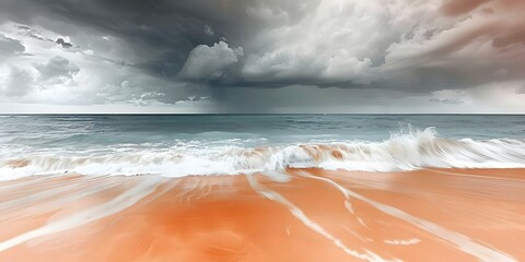 Canvas Print - Captivating wallpaper beach scene with dark clouds ocean waves moody atmosphere. Concept Beach Scene, Dark Clouds, Moody Atmosphere, Ocean Waves, Captivating Wallpaper