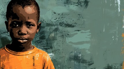 A vibrant painting of a black African boy wearing an orange shirt