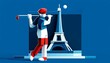 golf athlete and Eiffel tower, France, Olympic games 2024