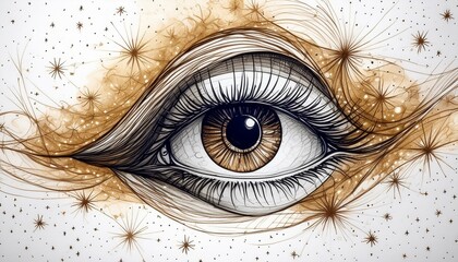 Wall Mural - Sketch of a human eye in universe, spiritual symbol of the third eye, drawing