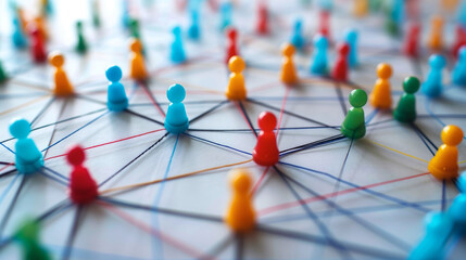 background with lights, lines and dots connecting people, network concept