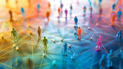 background with lights, lines and dots connecting people, network concept