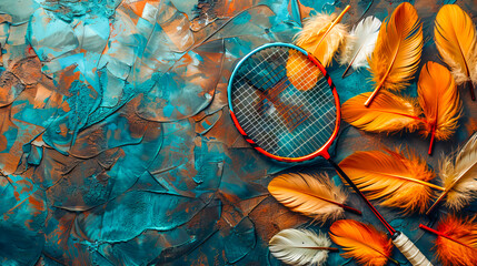 Abstract art and badminton concept with racket