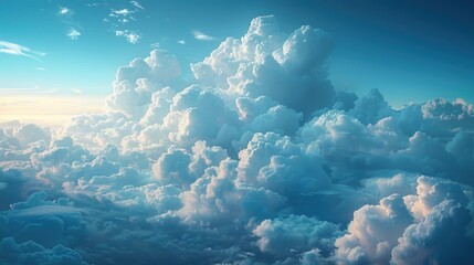 Wall Mural - A serene skyscape showcasing a beautiful array of cumulus clouds illuminated by the gentle light of sunset, evoking calmness and wonder