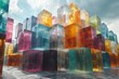 An array of glowing, colorful crystalline cubes creating a visually striking image full of energy and vibrancy