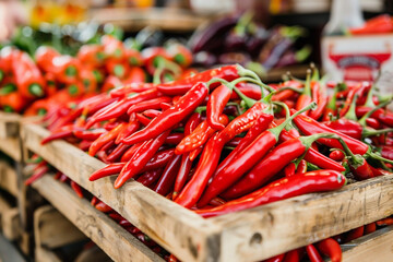 Wall Mural - A vibrant display of Calabrian chilis, showcasing their fiery red color and used as a spicy ingredient in traditional Italian cuisine, perfect for adding heat to dishes 