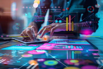 Wall Mural - a vibrant graphic design concept showcasing digital marketing strategies and project management tool